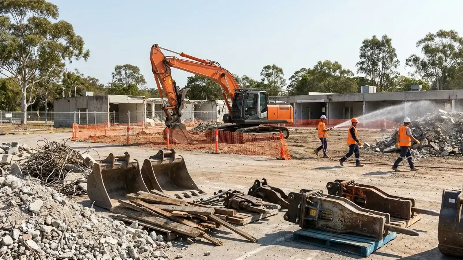 Illustrative demolition equipment and site staging